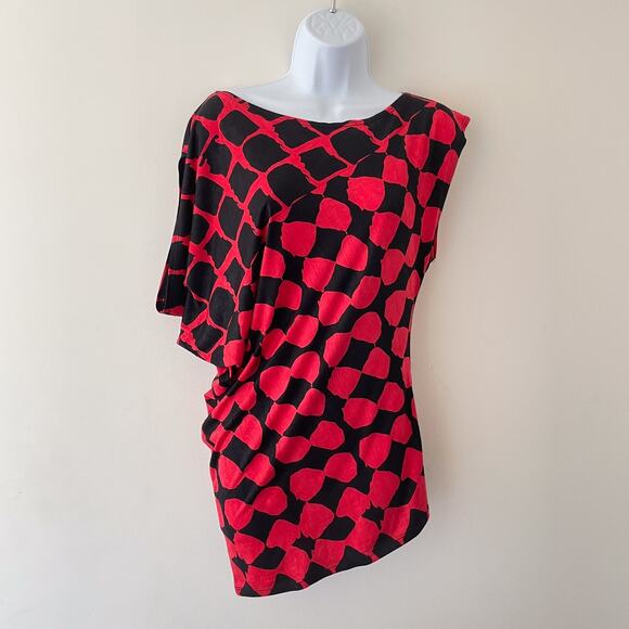 Y2K Red Black Asymmetrical Top One Shoulder Slouchy Indie Sleaze Club Kid ESTAM - Picture 1 of 8